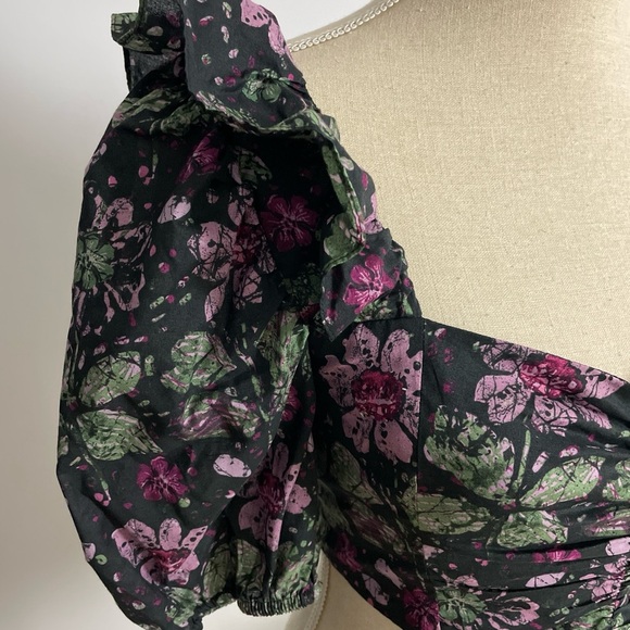 Zara Bustier Top Cropped Floral Smocked Back Puff Sleeve Size Small NWOT - Picture 7 of 10